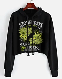 Green Tiger Crop Top Hoodie