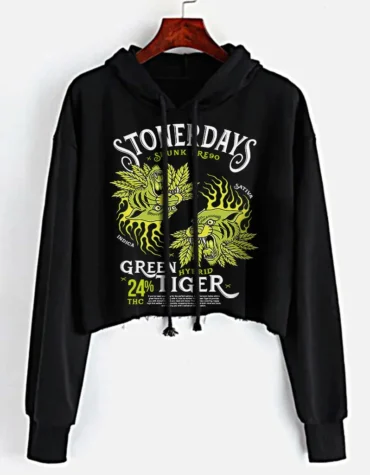Green Tiger Crop Top Hoodie